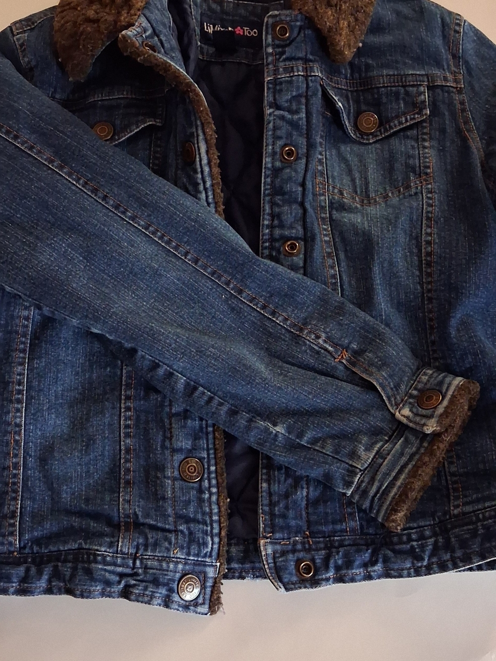 Limited Too Blue Denim Jacket with Sherpa Collar For Girls. Size Lg